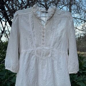 Japanese Brand Comme Ca ISM Off White Boho Peasant Top Blouse Sz M